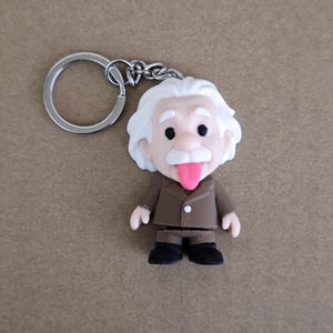 Portachiavi di Albert Einstein – Mini scienziato flessibile – Figura divertente stampata in 3D con la lingua di fuori