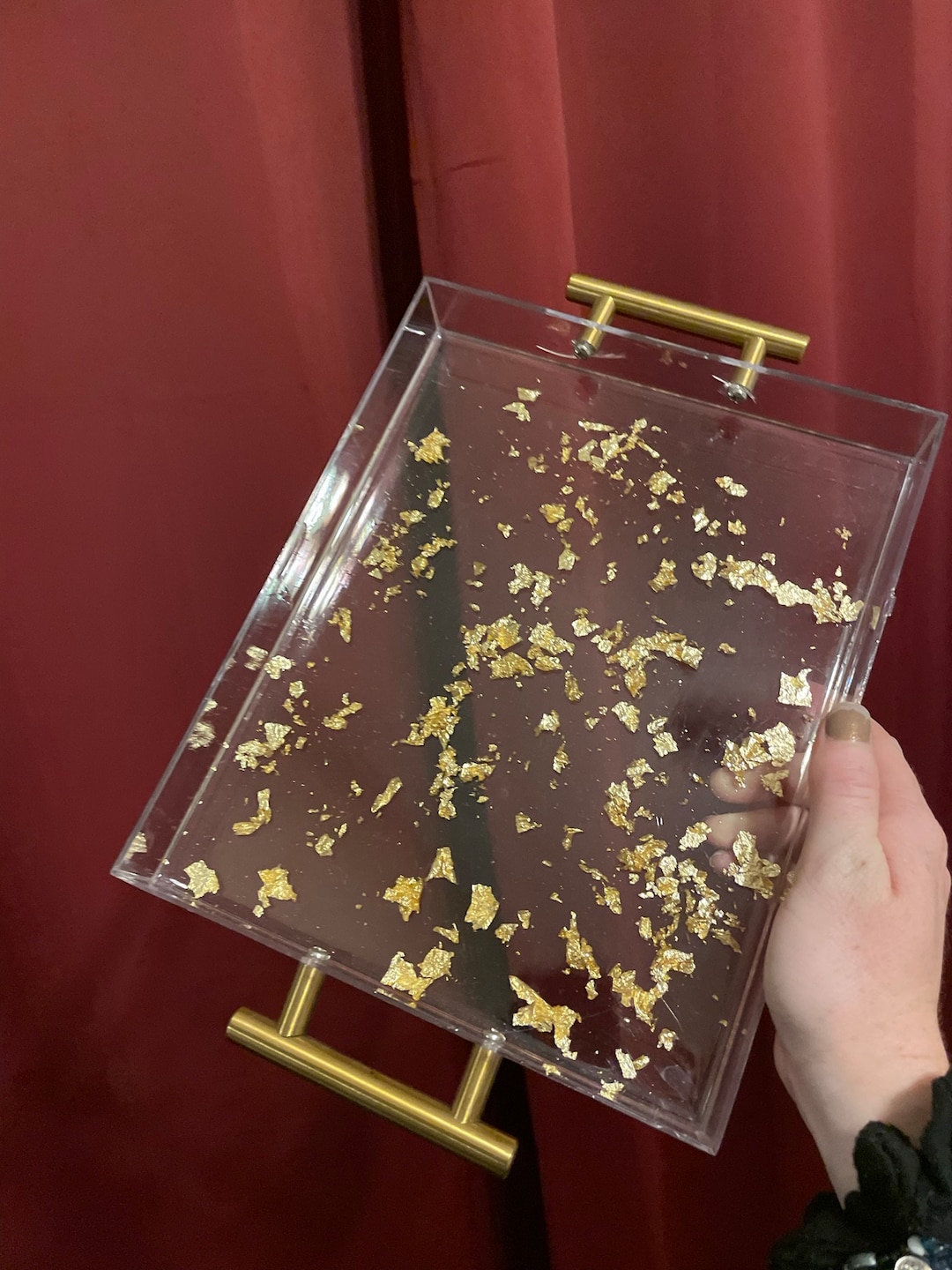 Acrylic Decorative Tray Gold Handles Gold Leaf Design Customizable Handmade Etsy