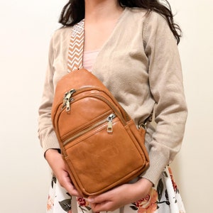 Bohemian Leather Sling Bag - For Woman, Small, Tribal Pattern Strap, Boho Bag, Crossbody Bag, Shoulder Bag, Chest Bag