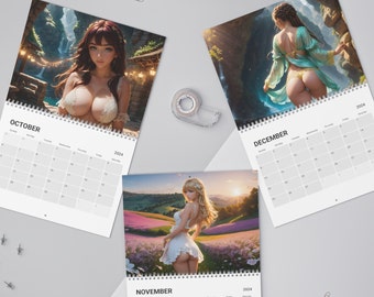 2024 - Beautiful Anime Girls (Vol.1), Wall Calendar, Measures 10.8" x 8.4", (27.4cm x 21.3cm), High Quality, Semi-Glossy Finish, A.I. Art