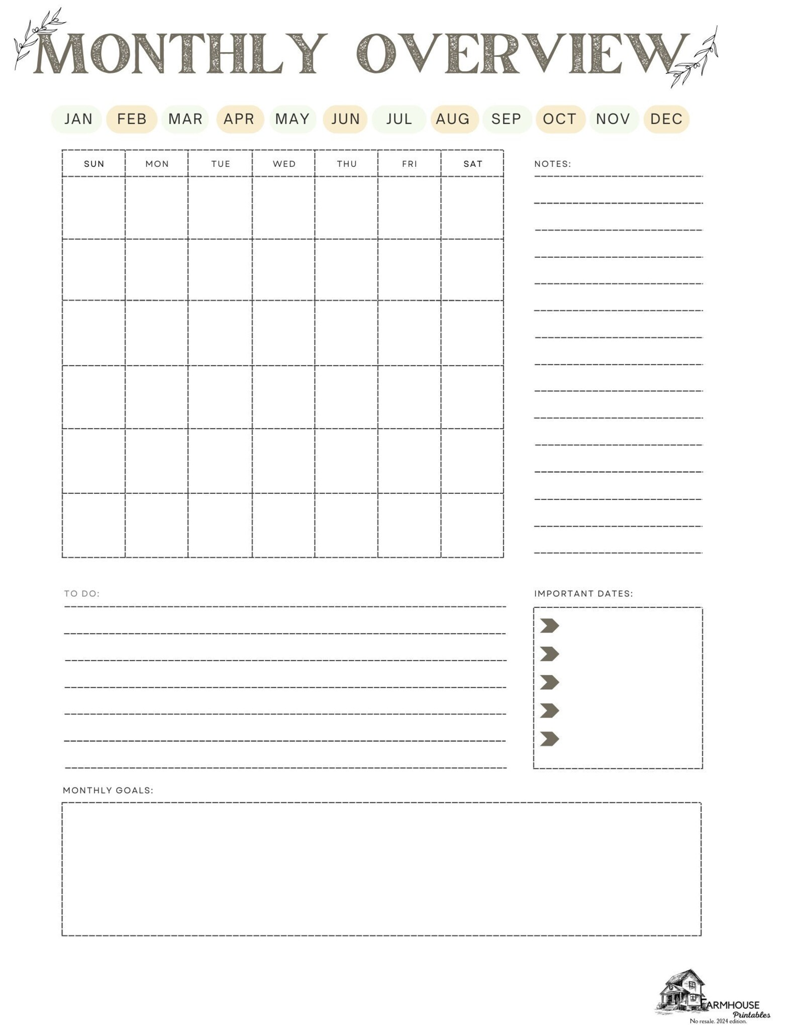 Monthly Overview Planner Printable - Etsy