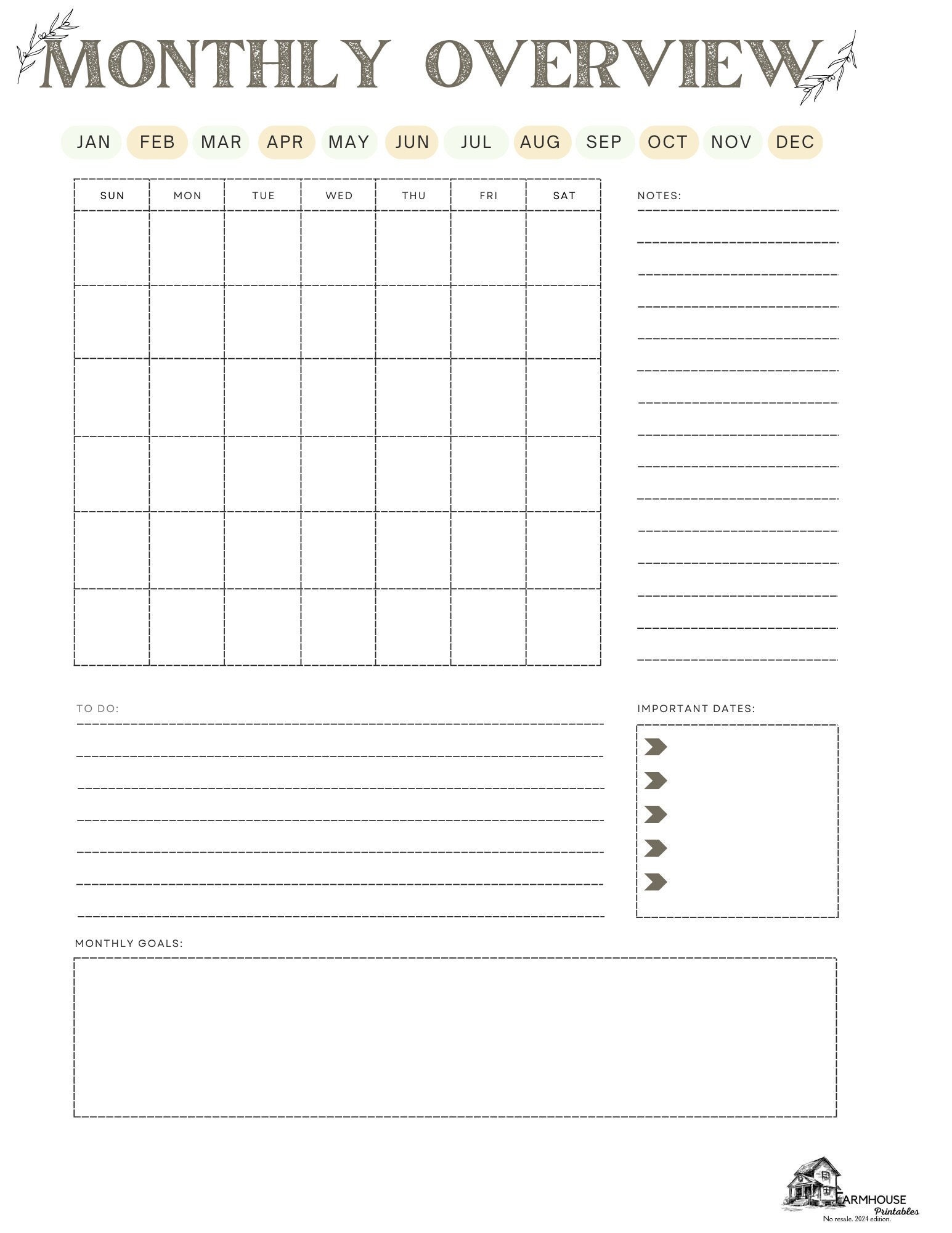 Monthly Overview Planner Printable - Etsy