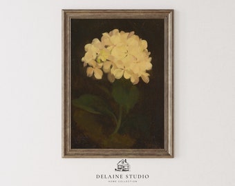 Vintage Hydrangea Oil Painting | Moody Floral Still Life (digital ...