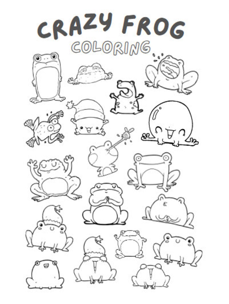 Frog Coloring, Crazy Frog, Funny Frog Coloring, Print at Home, Fun Frog ...