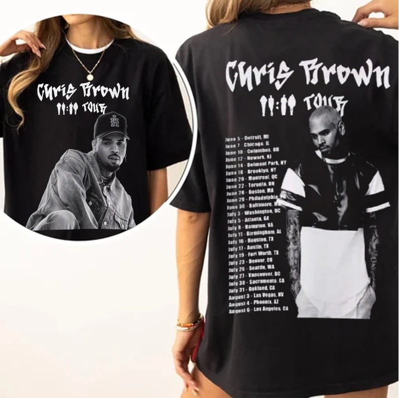 Discover Vintage Chris Brown 11-11 Tour Dates 2024 Unisex Shirt, Chris Brown Funny Shirt