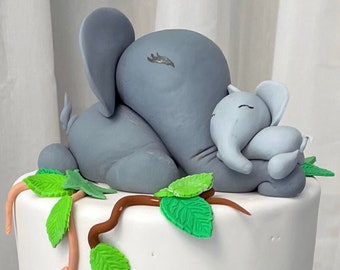 Elephant Fondant Cake Topper, Baby Shower Elephant Cake Topper, Cute Elephant Cake Topper, Mama Elephant and Baby Elephant Cake Topper