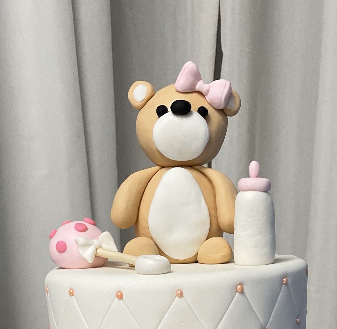 Teddy Bear Fondant Cake Topper, Baby Shower Teddy Bear Cake Topper ...