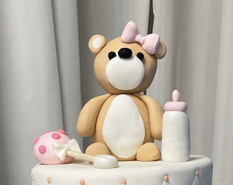 Teddy Bear Fondant Cake Topper, Baby Shower Teddy Bear Cake Topper, Cute Bear Cake Topper