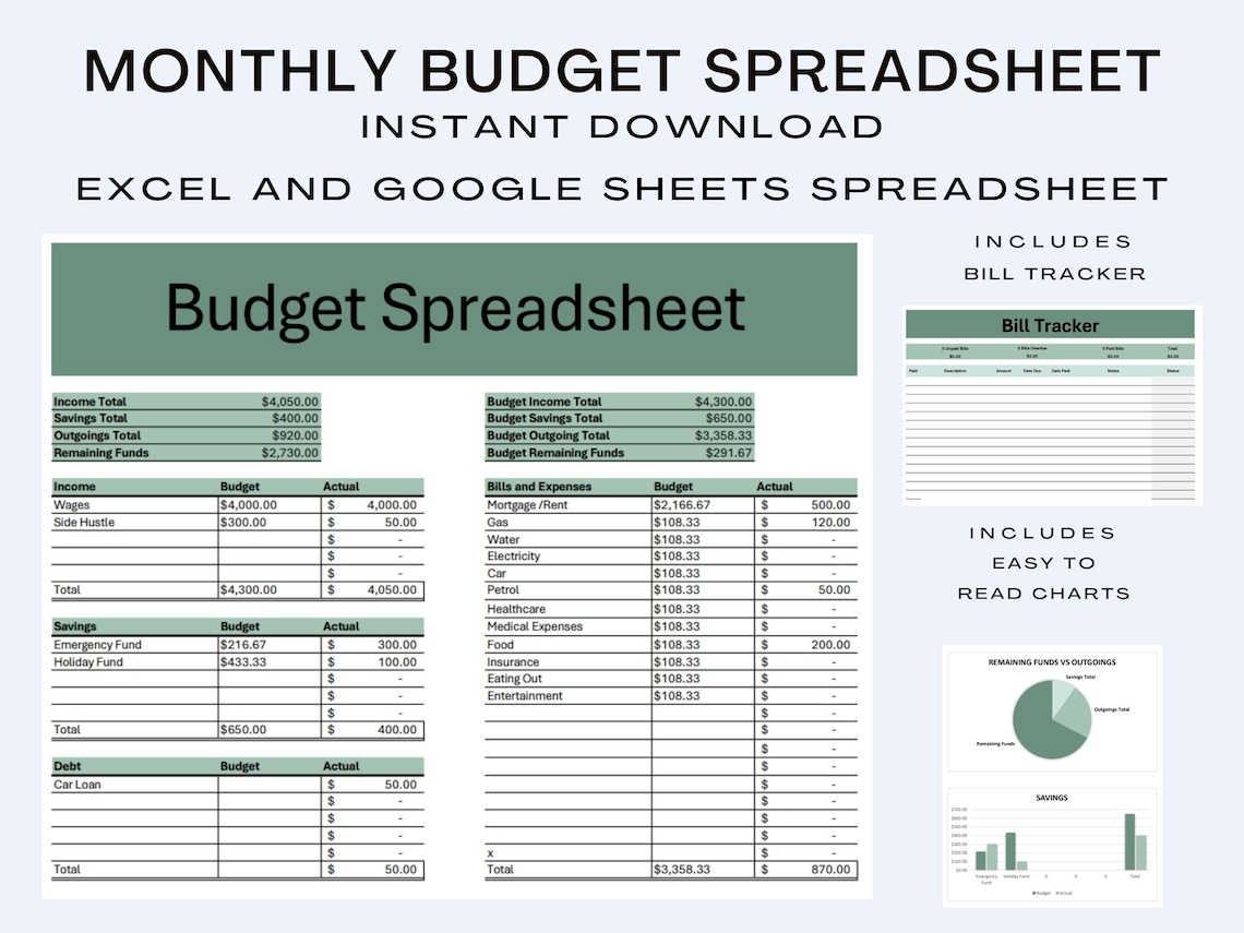 Excel Budget Spreadsheet Template Monthly Budget Paycheck Budget
