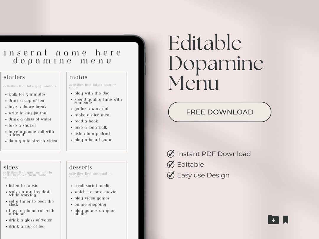 Editable Dopamine Menu ADHD Planner Instant Download PNG, PDF Printable Editable Dopamine Menu ADHD Planner Instant Download PNG, PDF Printable