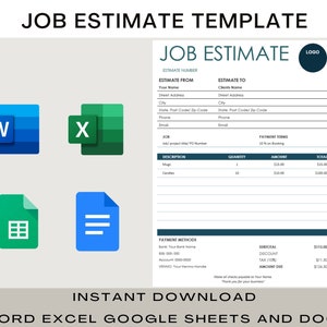Minimalist Job Estimate Template | Small Business | Order Template | Excel Spreadsheet |  Word Template | Small Business Template |