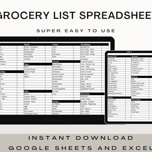 Bearbeitbare und druckbare Master Grocery List Spreadsheet, Lebensmittelpunkt-Planer, Lebensmittel-Einkaufsliste, Excel und Google Sheets, Sofort-Download