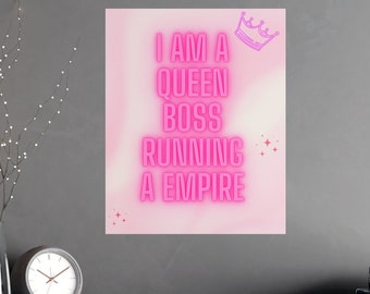 PRINTABLE Wall Art, Queen, Boss Babe, Poster, PINK, Office, Digital Download, Girl-Boss Wall Art, Girl-Boss Quote Decor, Gift For Friend