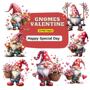 16 PNG Gnomi Clipart, Clipart di San Valentino, Clipart ad acquerello, Clipart Fantasy, San Valentino stampabile, Artigianato di San Valentino, Uso commerciale.