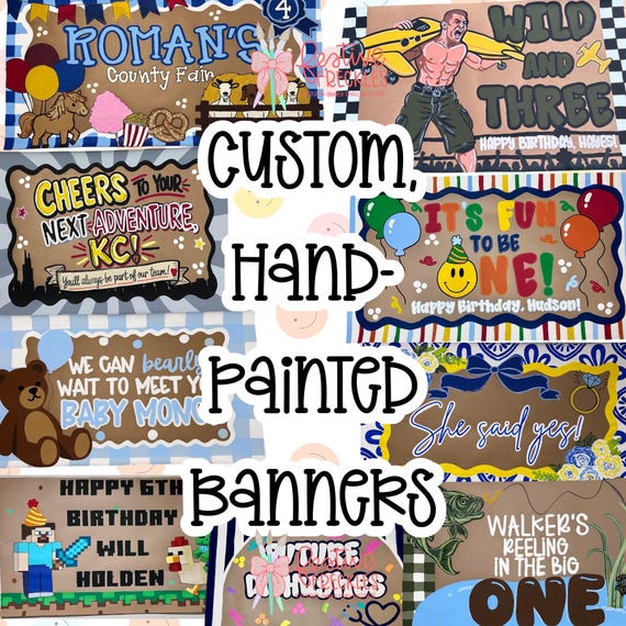 Custom, hand-painted kraft paper banners for any parties, events, and occasions