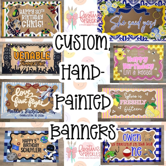 Custom, hand-painted kraft paper banners for any parties, events, and occasions