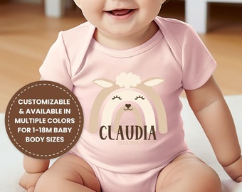 Body de bebé personalizable 0-18 meses, Body unisex con diseño de arcoíris animal, Body de manga corta personalizado, regalo para fiesta de bebé