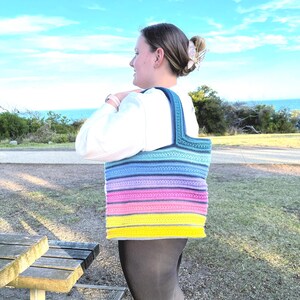 Aurora Stardust Reversible Tote Bag crochet pattern – digital PDF pattern for a stylish, two-in-one handmade tote bag. Features a colorful, textured stitch design with clear step-by-step instructions and photo guides. Perfect for everyday use, shopping, or as a unique gift. This easy-to-follow crochet pattern is beginner-friendly and instantly downloadable. A fun and creative DIY bag project for crochet lovers