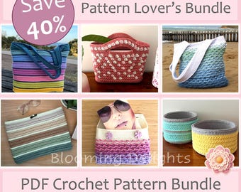 Crochet Lover’s 6 Pattern Bundle -Tote Bags, Laptop Sleeve, Book, Ipad Cover & Storage Baskets (Instant PDF Download ONLY)