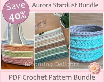Aurora Stardust 3-in-1 Crochet Pattern Bundle: Reversible Tote, Laptop Sleeve & Basket Set – Digital PDF Download Only Crochet Pattern Set