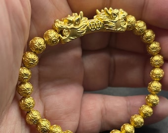 Wealth Magnet: 24K 9999 Gold Double Dragon in Golden Money Balls Bracelet - Prosperity in Your Hands Anniversary Gifts Birthday Gifts