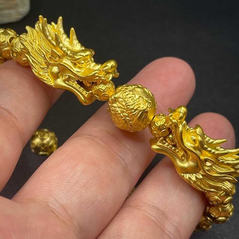 Imperial Dragon Splendor: 24K Pure Gold Bracelet with Majestic Dragon Balls and Money Balls Fengshui Bracelet zdjęcie 2