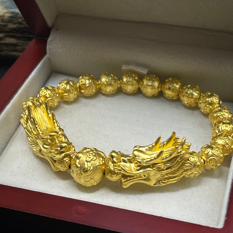 Imperial Dragon Splendor: 24K Pure Gold Bracelet with Majestic Dragon Balls and Money Balls Fengshui Bracelet zdjęcie 9