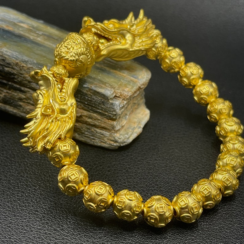 Imperial Dragon Splendor: 24K Pure Gold Bracelet with Majestic Dragon Balls and Money Balls Fengshui Bracelet zdjęcie 8