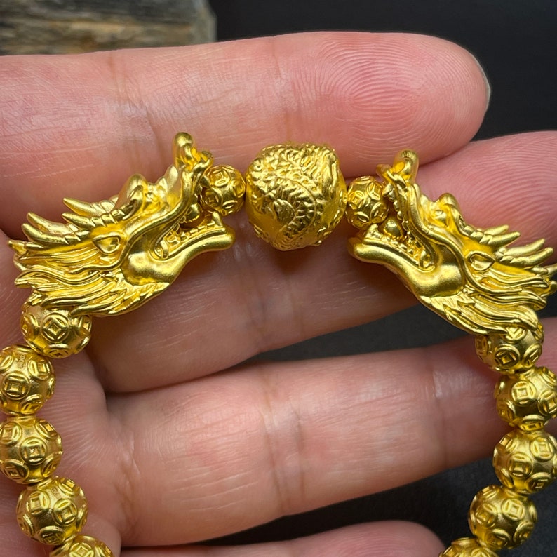 Imperial Dragon Splendor: 24K Pure Gold Bracelet with Majestic Dragon Balls and Money Balls Fengshui Bracelet zdjęcie 3