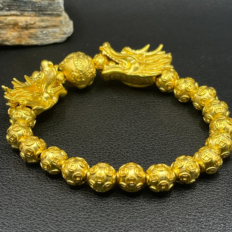 Imperial Dragon Splendor: 24K Pure Gold Bracelet with Majestic Dragon Balls and Money Balls Fengshui Bracelet zdjęcie 6