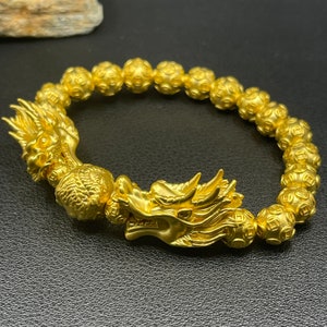 Imperial Dragon Splendor: 24K Pure Gold Bracelet with Majestic Dragon Balls and Money Balls Fengshui Bracelet zdjęcie 5