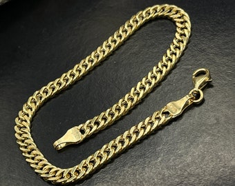 18K Real Gold Flat Curb Cuban Chain Bracelet for Unisex gift for her him