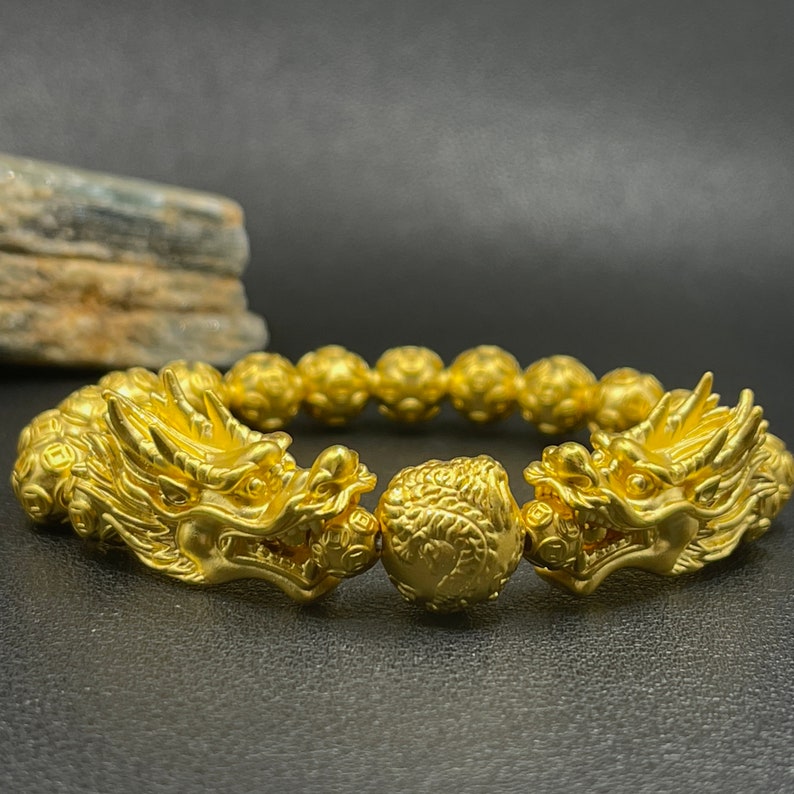 Imperial Dragon Splendor: 24K Pure Gold Bracelet with Majestic Dragon Balls and Money Balls Fengshui Bracelet zdjęcie 7