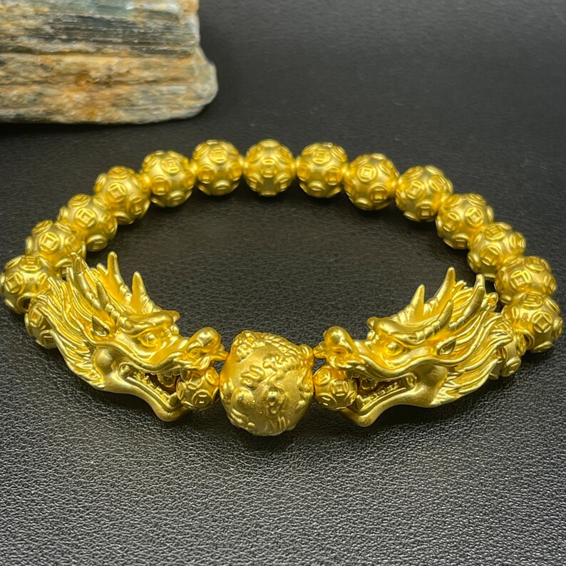 Imperial Dragon Splendor: 24K Pure Gold Bracelet with Majestic Dragon Balls and Money Balls Fengshui Bracelet zdjęcie 4