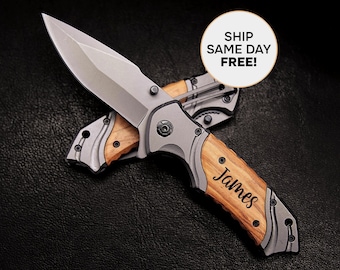 Personalized Knives Engraved Gift, Hunting Folding Knife for Men, Pocket Knife Engraved Handle, Father’s Day Gift