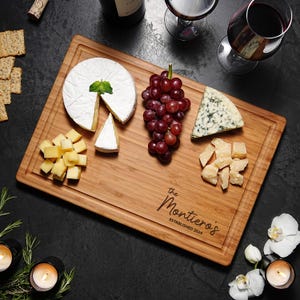 Personalized Cutting Board Wedding Gift, Bamboo Charcuterie Board, Unique Housewarming Gift, Bridal Shower, Engraved Engagement Present,