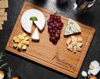 Personalized Cutting Board Wedding Gift, Bamboo Charcuterie Board, Unique Housewarming Gift, Bridal Shower, Engraved Engagement Present,
