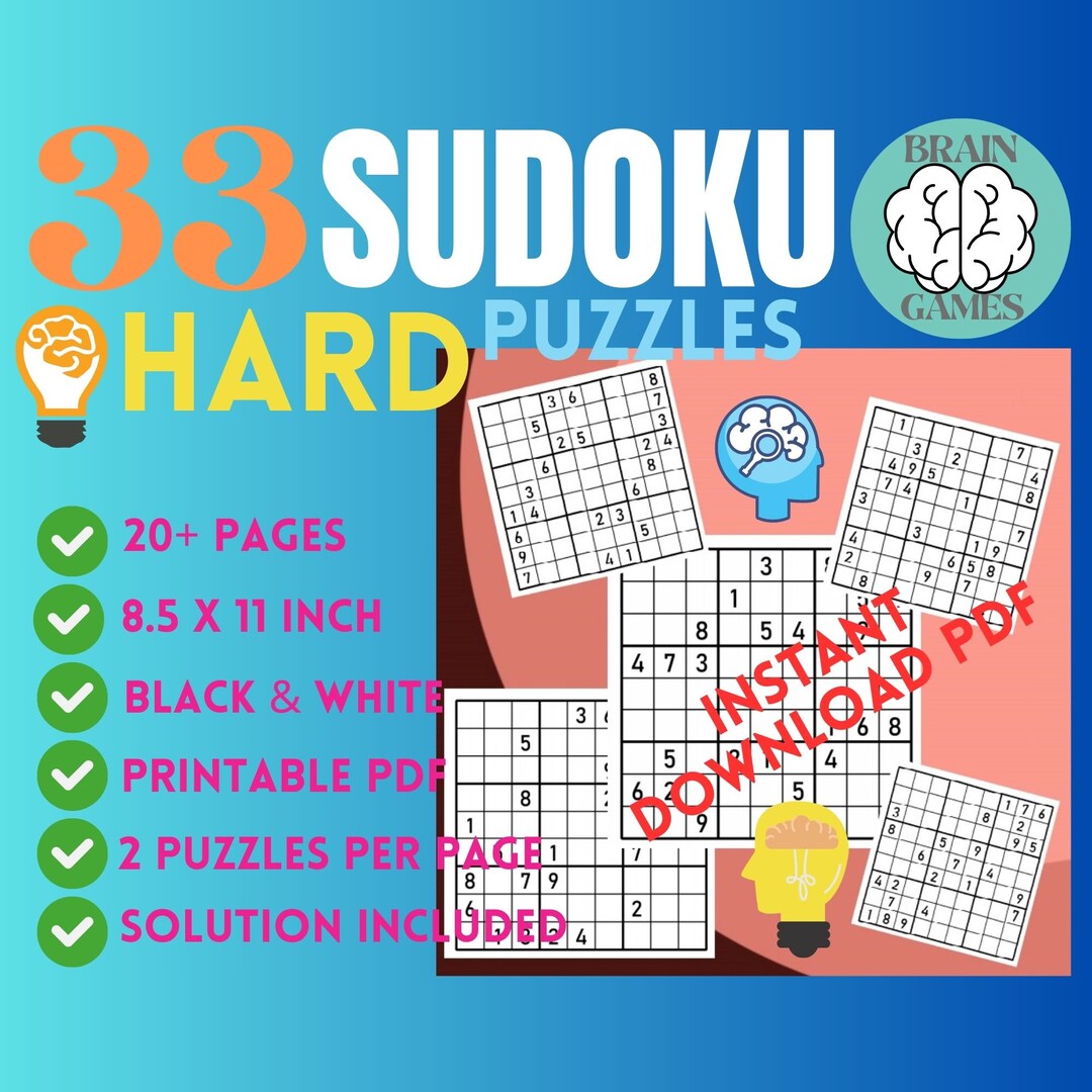 33 Sudoku Puzzles for the Elderly Printable Instant Digital Download