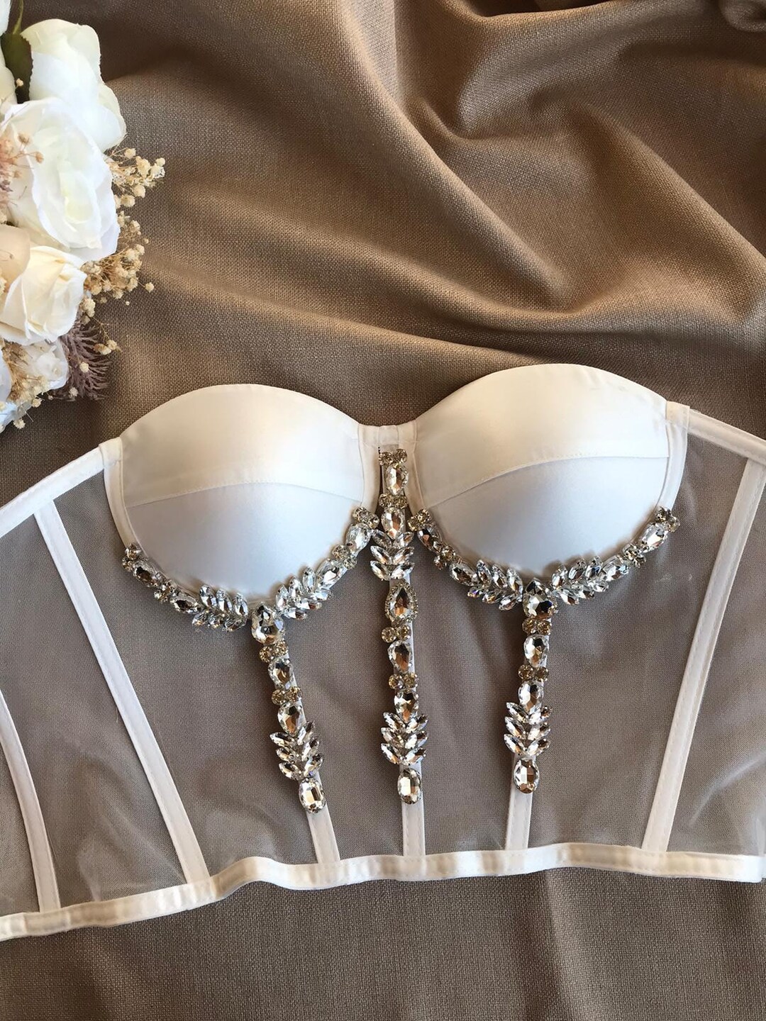 Crystal Stone White, Short Corset, Corset Top, Bridal Corset - Etsy