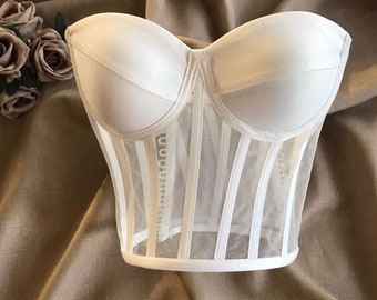 Blanc transparent, corset de mariage, corset court, haut de corset, corset de mariée