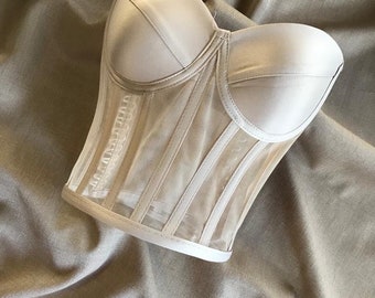 Corsetto corto trasparente beige, top corsetto, corsetto da sposa