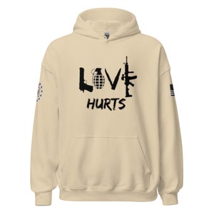 Pop Smoke Apparel Love Hurts hoodie. Military Humor, Gifts for Him/Her, Veteran Owned.