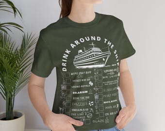 Allure of the Seas - Drink Around The Cruise Ship - Unisex Bar Crawl Tee - SOLID Blue/Green with White Print - Bella+Canvas - FREE Shipping