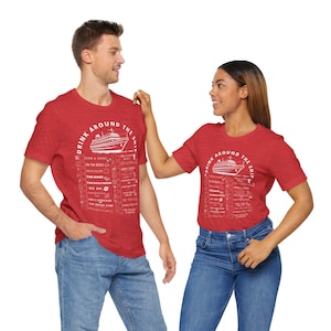 Virgin Resilient Lady Bar Crawl Shirt - Drink Around the Ship Cruise Tee - Heather Red, Orange, Peach - White Text - Bella & Canvas