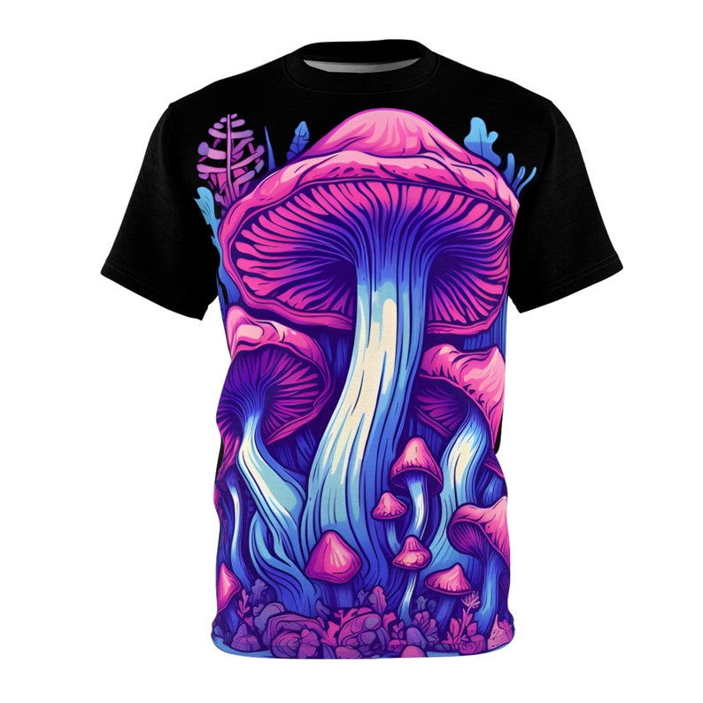Purple Psychedelic Shroom Stylistic Art Mushroom Unisex Cut & Sew Tee