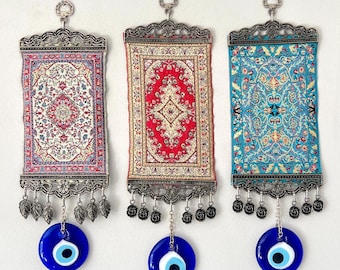 Handmade Turkish Kilim Wall Hanging,Nazar Wall Decor,Evil Eye Decor,Mini Rug Tapestry,Rug Wall Hanging,Turkish Kilim Decor