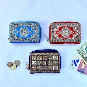 Turkish Carpet Wallet,Small Boho Women&#39;s Handmade Coin Purse,Authentic Turkish Accessory,Compact Wallet With Ethnic Pattern