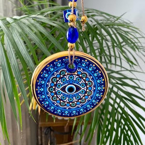 Turkish Evil Eye Wall Hanging: Blue Glass Nazar Boncugu Protection Charm