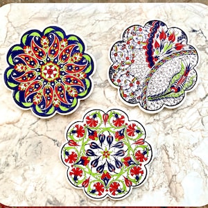 Handgefertigter Keramikuntersetzer für Hot Pot,türkische Keramik,einzigartiges hitzebeständiges Topfuntersetzer,Mediterran & Boho Küchenzubehör,Teekannenuntersetzer