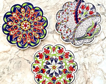 Handmade Ceramic Trivet for Hot Pot,Turkish Ceramic,Unique Heat Resistant Trivet,Mediterranean & Boho Kitchen Accessory,Teapot Trivet